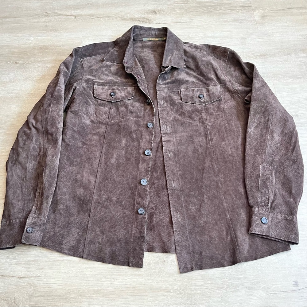 Women's Brown Leather Suede Shirt Jacket Western SZ M 100% Genuine Leather